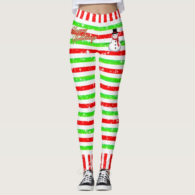 Leggings Joyeux festival avec Snowman et Snowflakes (Devant)