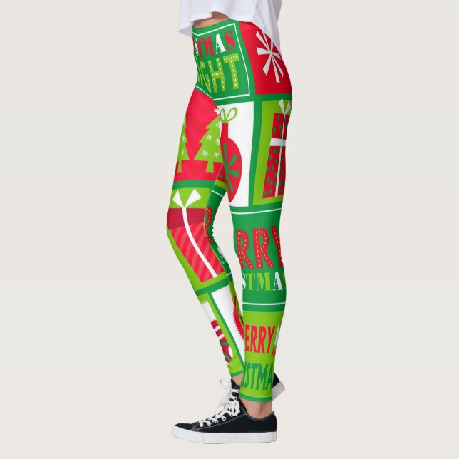Leggings Joyeux Noël Bright Noel Rouge et Vert (Gauche)
