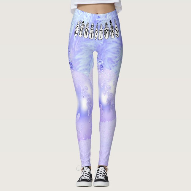 Leggings Joyeux Noël gens de neige Police, Blue Tint neige (Devant)