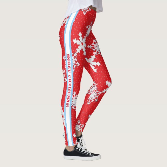 Leggings Joyeux Noël! Hiver blanc Flammes de neige rouge (Droite)
