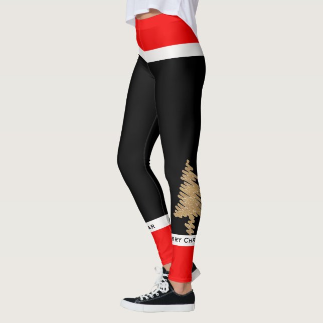 Leggings Joyeux Noël/Joyeux Nouvel An/ Arbre d'or (Gauche)