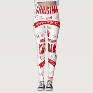 Leggings Joyeux Noël Joyeux Nouvel An Blanc & Rouge