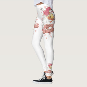 Leggings Joyeux Noël Retro Typographie Père Noël Pink Casqu