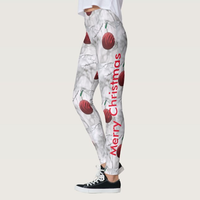 Leggings Joyeux Noël Rouge brillant bal ornement (Gauche)