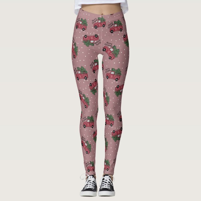 Leggings Joyeux Noël Vintage Camion rouge (Devant)
