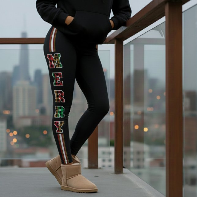 Leggings Joyeux Plaid & Empreinte de léopard Side Stripe No (Créateur téléchargé)