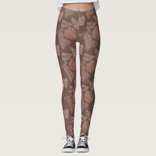 Leggings Jungle Monstera Mocha Mousse Café Brown