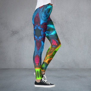 Leggings Kaleidoscope psychédélique bleu rose et vert