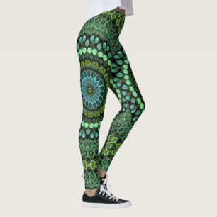Leggings Kaleidoscope vert et Turquoise Mandala Motif