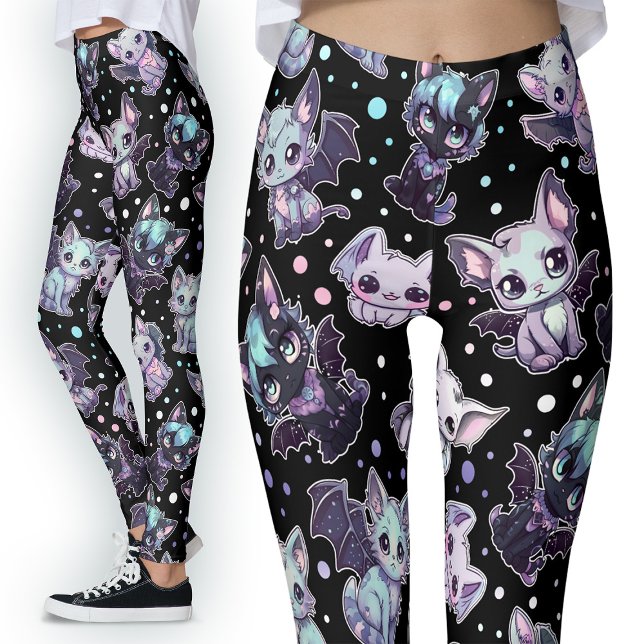 Leggings Kawaii Chat-Bat Pastel Goth Harajuku Style (Créateur téléchargé)
