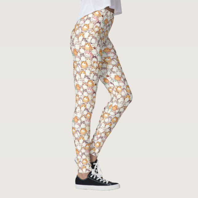 Leggings Kawaii Chubby Chats De Cartoon Avec Coeurs (Droite)