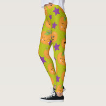 Leggings Kawaii Citrouille & Étoiles Violettes