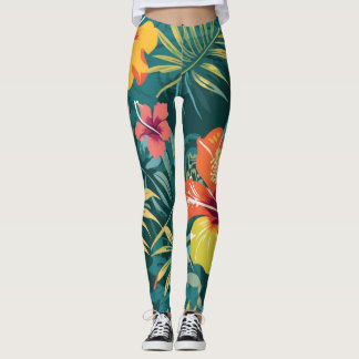 Leggings Kawung Batik tropical avec Hibiscus