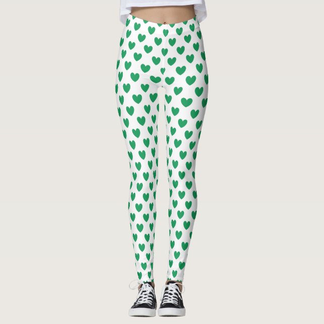 Leggings Kelly Coeurs polka vert sur blanc (Devant)