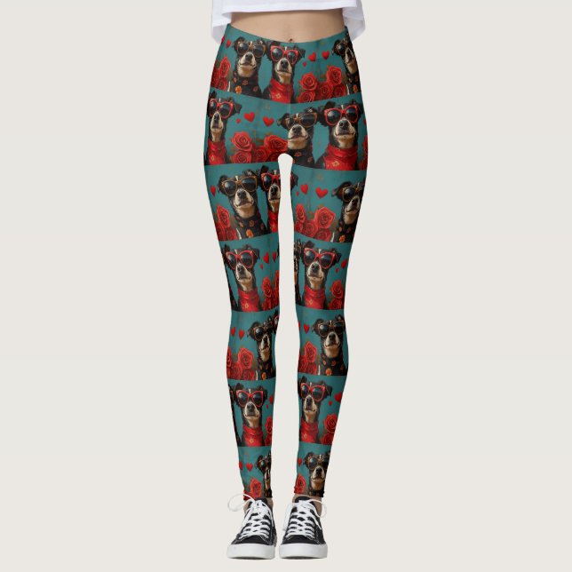 Leggings Kelpie australienne avec coeur Roses Saint-Valenti (Devant)