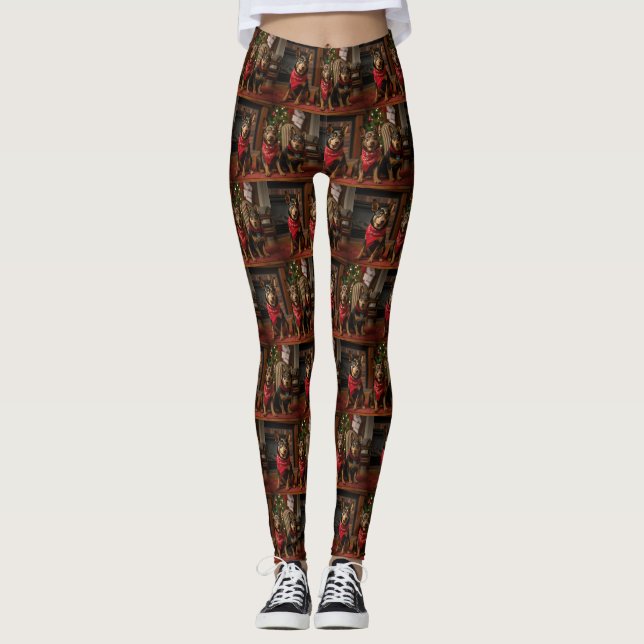 Leggings Kelpie australienne près de la cheminée Noël (Devant)