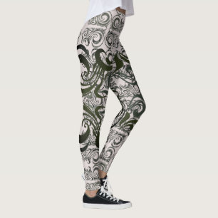 Leggings Khokhloma Muted Seaweed Motif