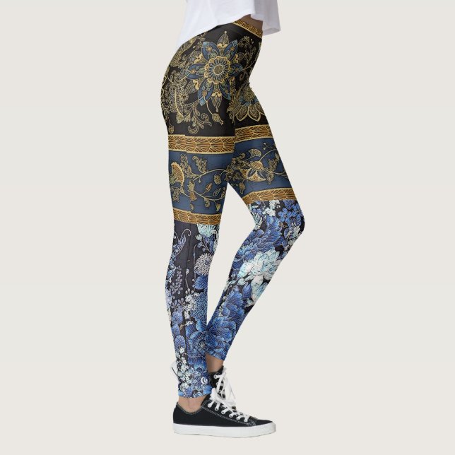 Leggings Kimono floral bleu impérial (Droite)