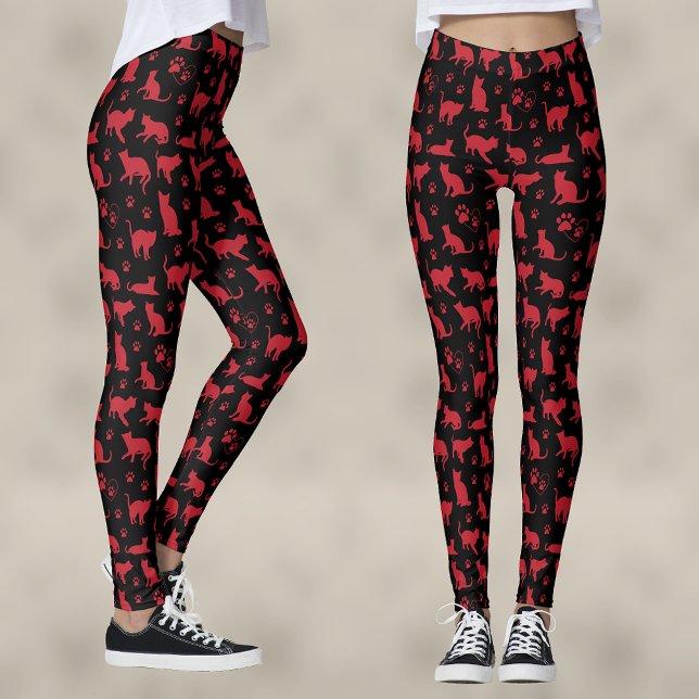 Leggings Kitten noir et rouge Impression avec pattes de cha (Créateur téléchargé)