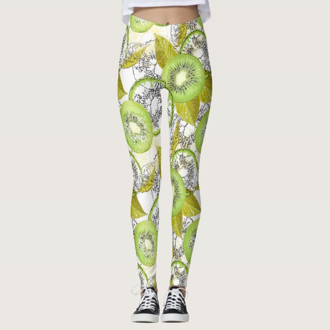 Leggings Kiwi, fruité, vert et blanc, frais, juteux, blanc (Devant)