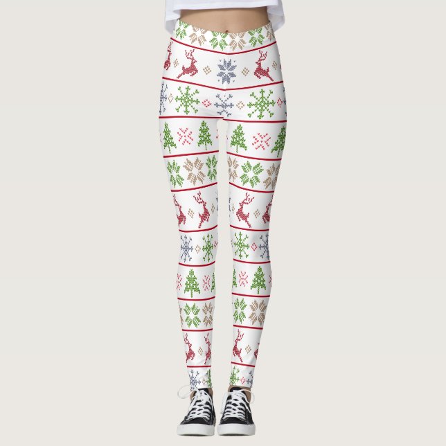 Leggings Knit nordique moderne laide doux rouge vert blanc (Devant)
