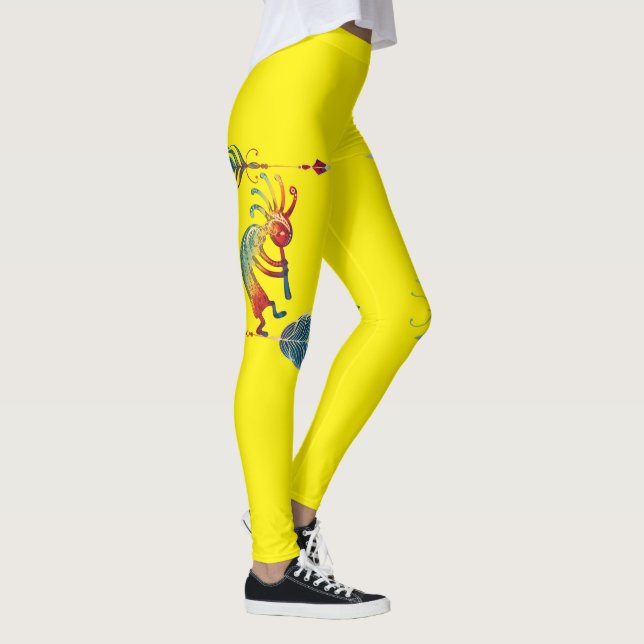 Leggings Kokopelli, Autochtone Américain, Avec Deux Plumes  (Droite)