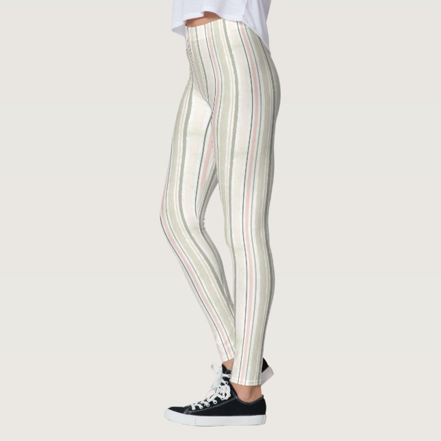 Leggings La joie du motif de rayures d'aquarelle du blanc | (Gauche)
