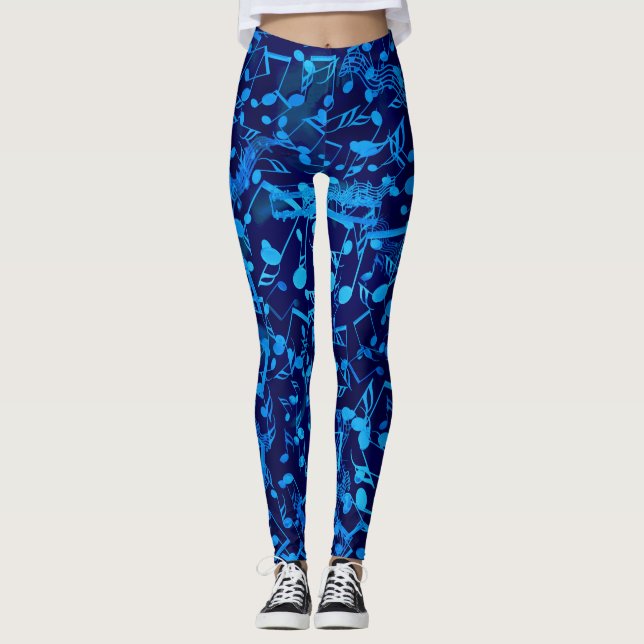 Leggings La musique chaotique de bleus note des guêtres (Devant)
