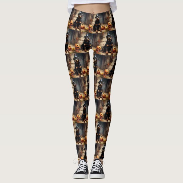 Leggings La peur de l'Halloween Citrouille de Rottweiler (Devant)