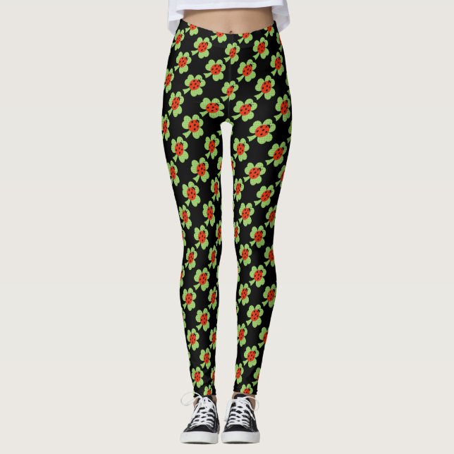 Leggings La Polka Shamrock verte point Ladybug St. Patrick' (Devant)