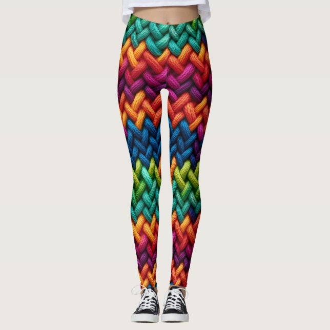 Leggings Laine épaisse tricot arc-en-ciel (Devant)