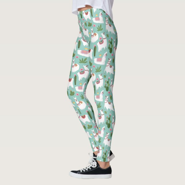 Leggings Lamas mignons sur le motif turquoise (Gauche)