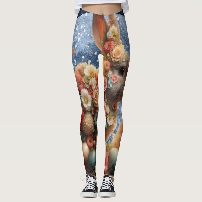 Leggings Lapin de Pâques Fleurissant  (Devant)