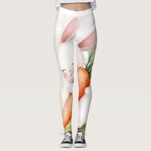 Leggings Lapin de printemps à l'aquarelle mignon Carotte