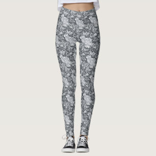 Leggings Lapin Motif Gris Blanc Oiseau Floral Décontracté