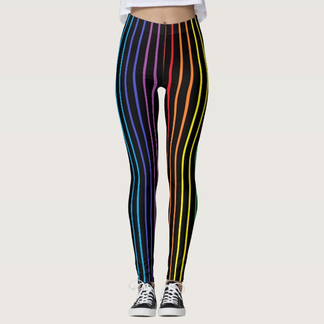Leggings L'arc-en-ciel décrit par verticale barre le noir (Devant)