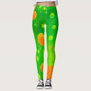 Leggings L'art Abstrait de la bulle orange et verte