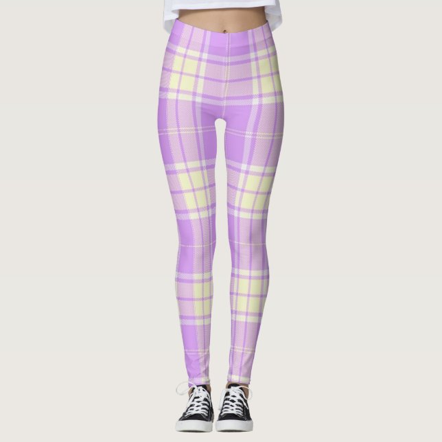 Leggings Lavande et guêtres jaunes de plaid (Devant)