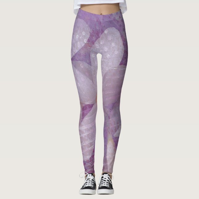 Leggings Lavande et Purple Jambes florales Abstraites (Devant)