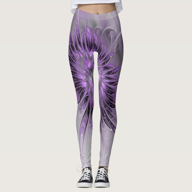Leggings Lavande Fleur Dream Moderne Abstrait Fractal Art (Devant)