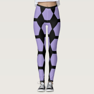 Leggings Lavande violet noir nid d'abeille hexagone géométr
