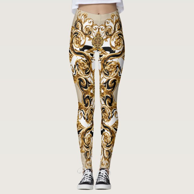 Leggings Le baroque rencontre le léopard : Arrière - plan d (Devant)