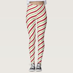 Leggings Le blanc vert rouge barre le motif de Noël