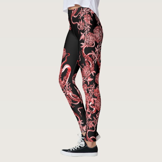 Leggings Le calmar et le Rose Rouge & Noir (Gauche)