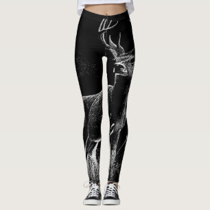 Leggings Le cerf majestueux en pleine nature - Art noir et 