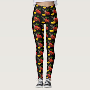 Leggings Le colibri sur le jaune rouge fleurit des guêtres