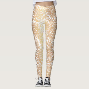 Leggings Le Mandala Motif Yoga en or et blanc