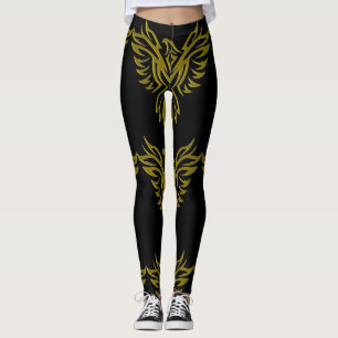Leggings Le Phoenix d'or se lève sur le noir