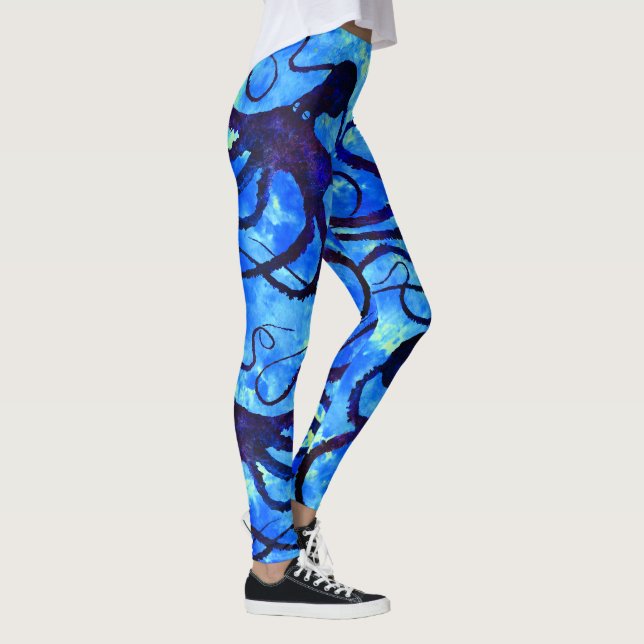Leggings Le poulpe de Sybille sur le bleu - guêtres (Droite)