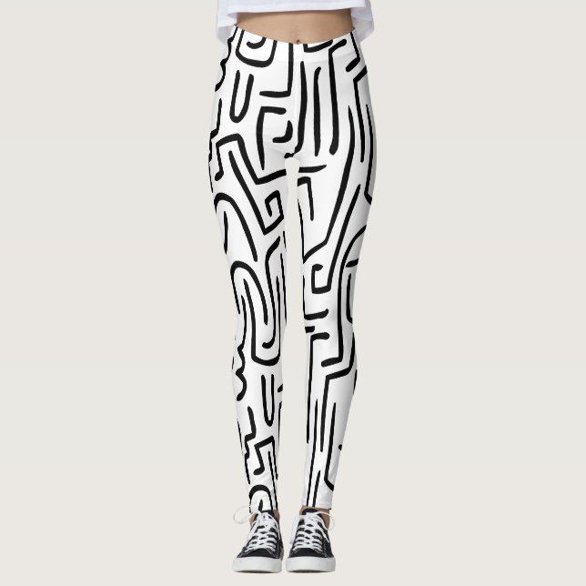 Leggings Le résumé raye 130318 - noir sur le blanc (Devant)